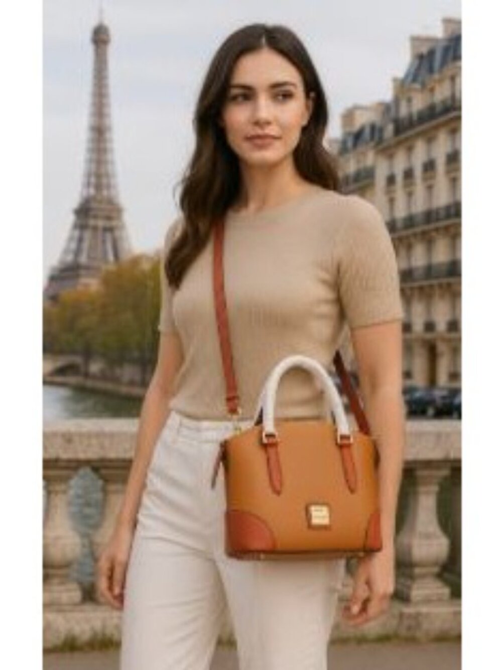 Dooney Bourke Pebble Leather Dome Designer Satchel Work Bag  Camel and Cognac - Picture 7 of 10